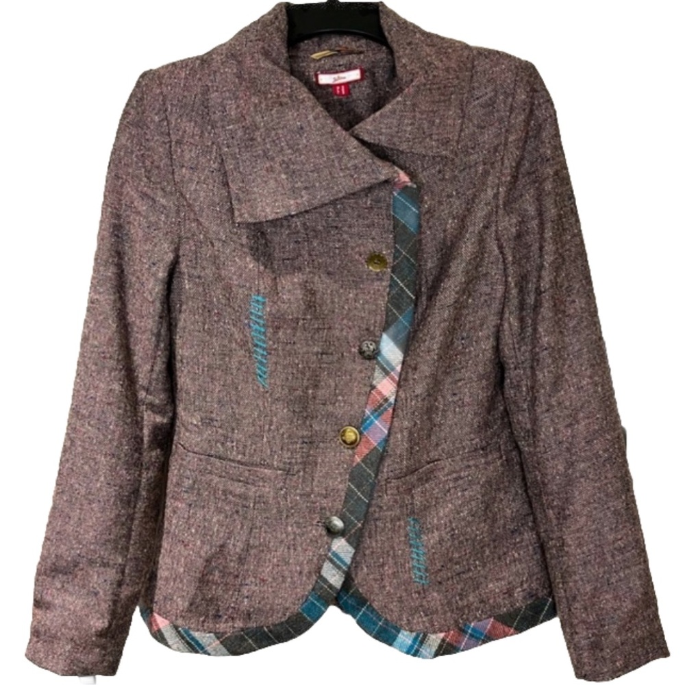 Joe Brown Wool Tweed Plaid Blazer Anthropologie 6